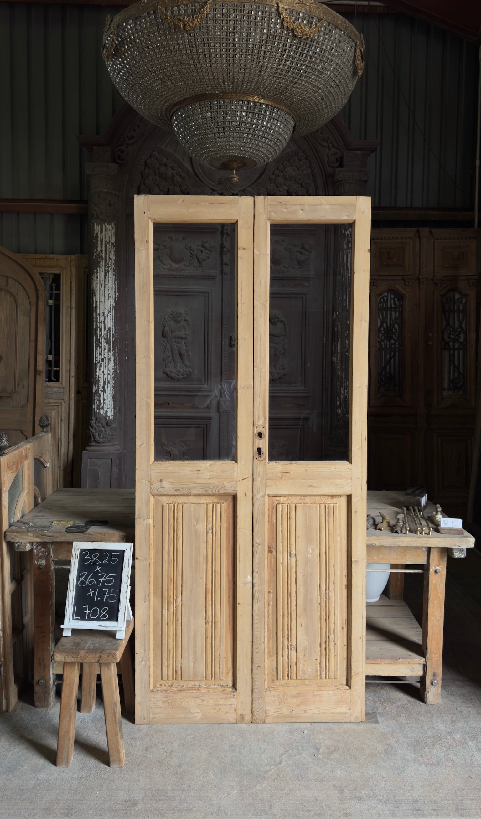Antique Glass 1 Lite French Doors - 38.25x86.75 - L708