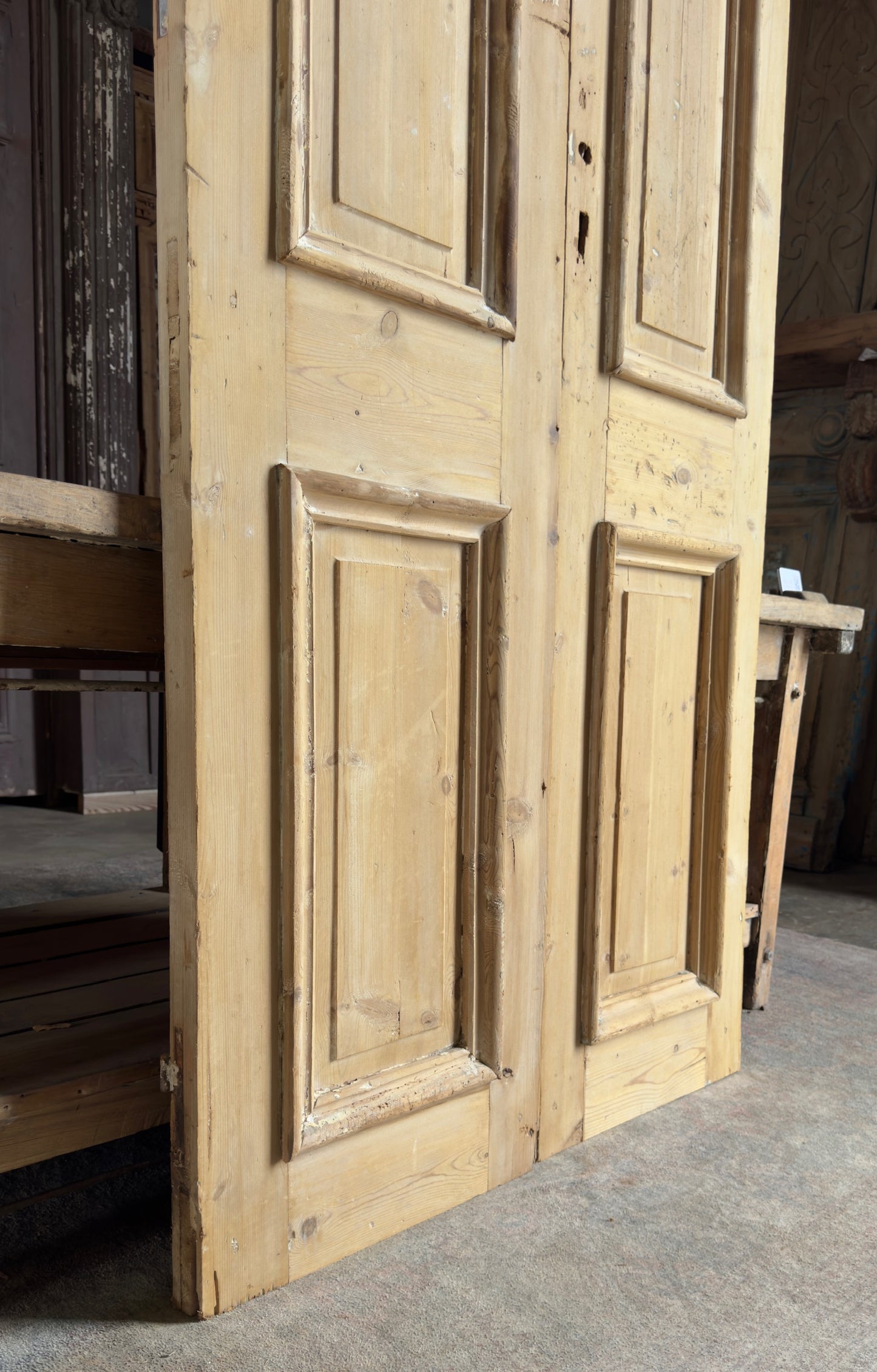 Raised Molding 2 Panel Antique Solid French Doors - 40.5x96.5 K482