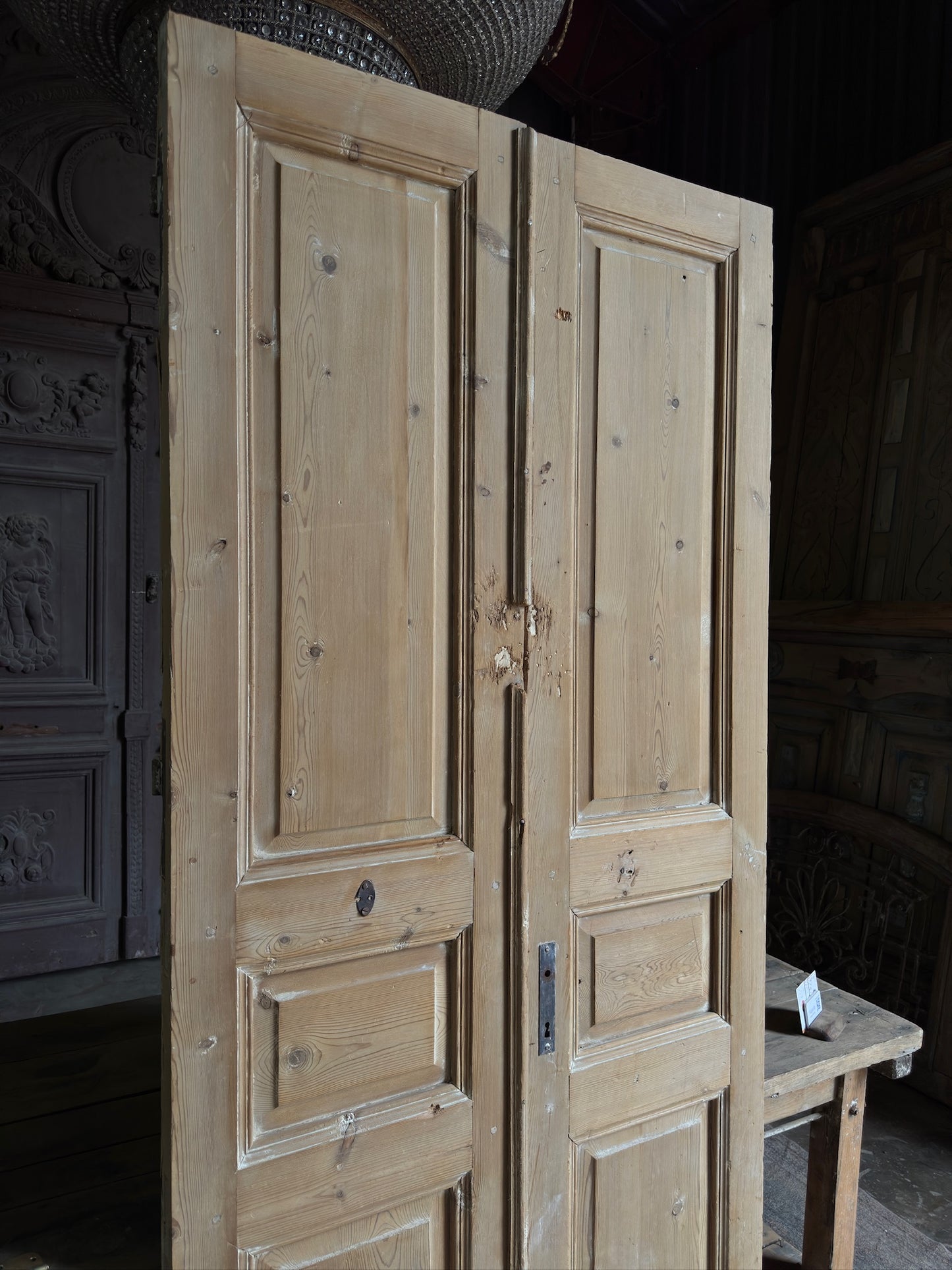 3 Panel Antique Solid French Doors - 38.75x90.5 K59