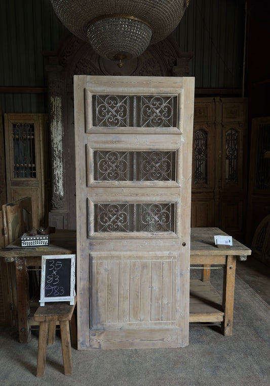 3 Light Antique Iron and Glass Single Door (Waxed) - 35x83 J83