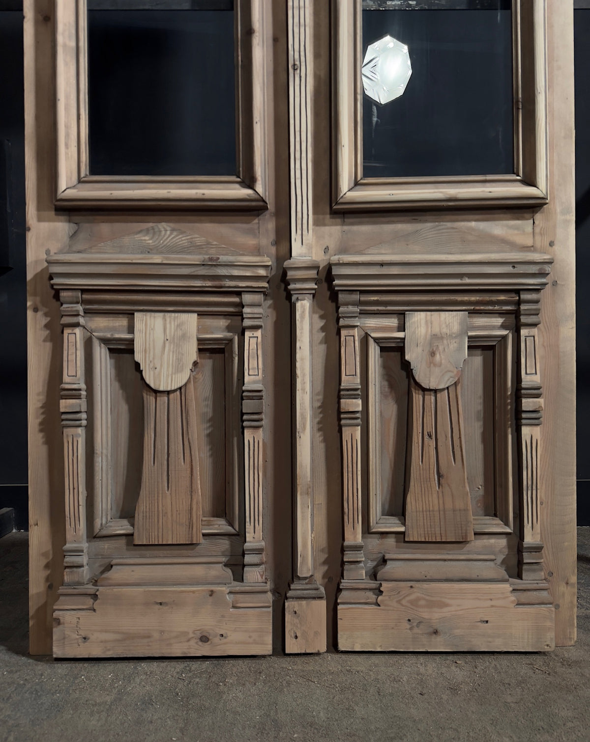 Antique Architectural Fluted Glass French Doors - 48.5x96.5 - N708