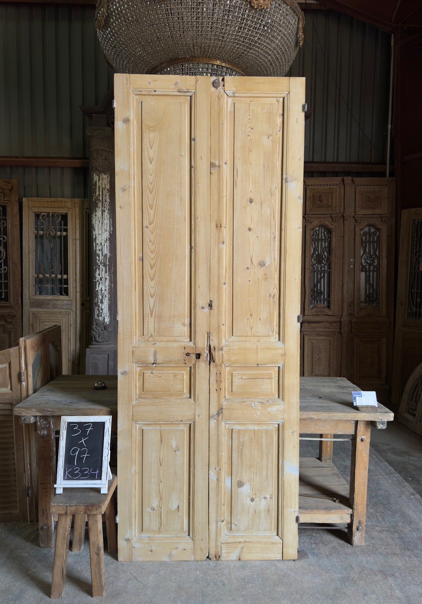 3 Panel Antique Solid French Doors - 37x97 K334