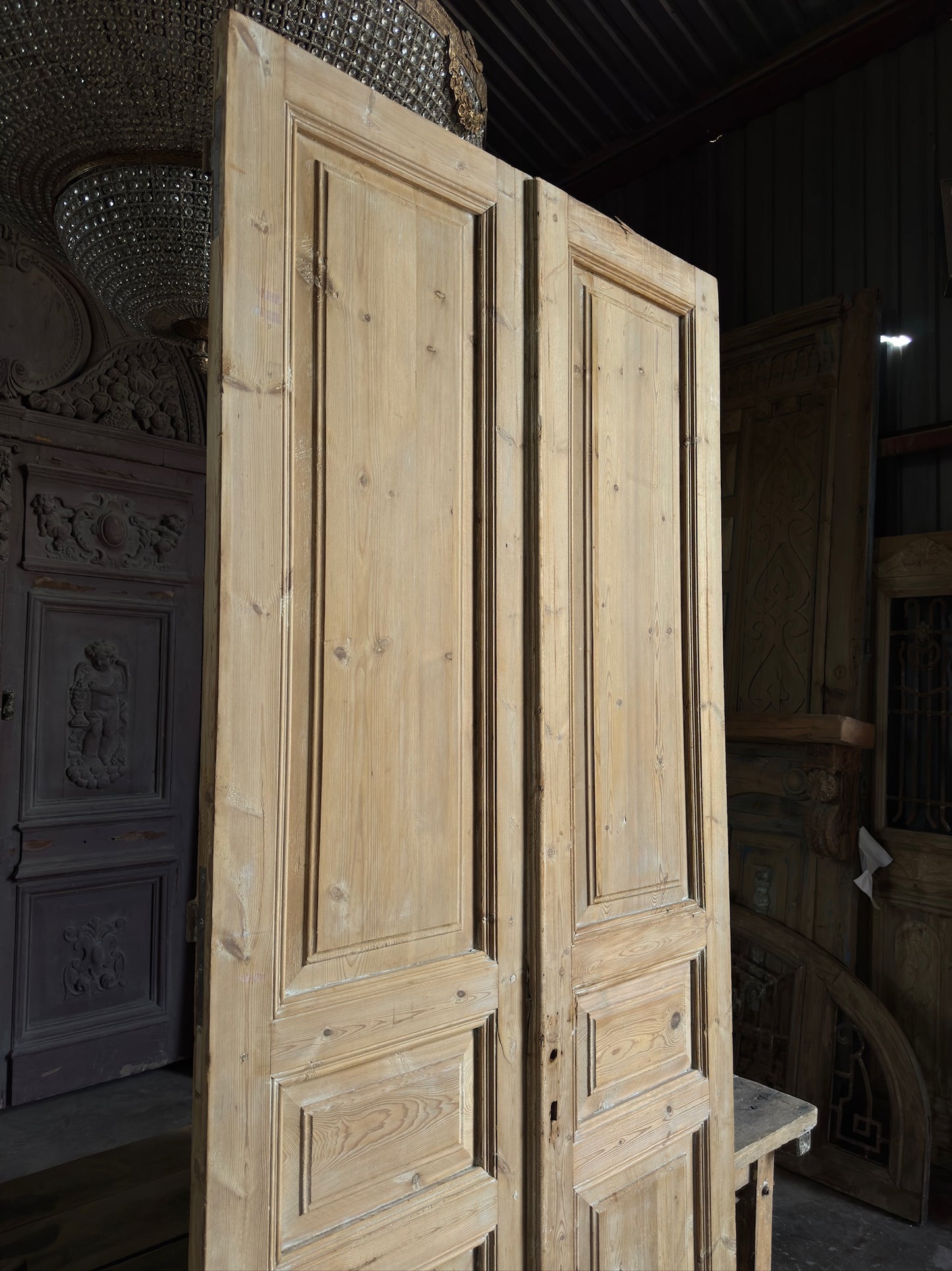 3 Panel Antique Solid French Doors - 44x102 K153