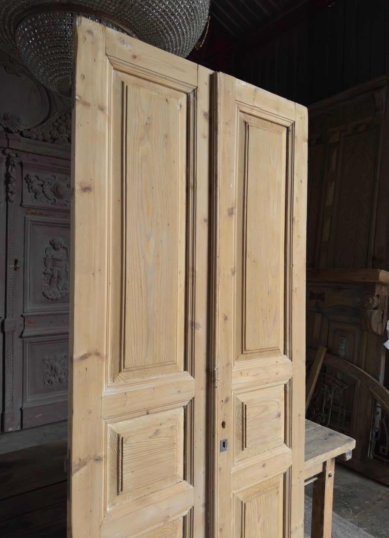 3 Panel Antique Solid French Doors - 39.25x92 K135