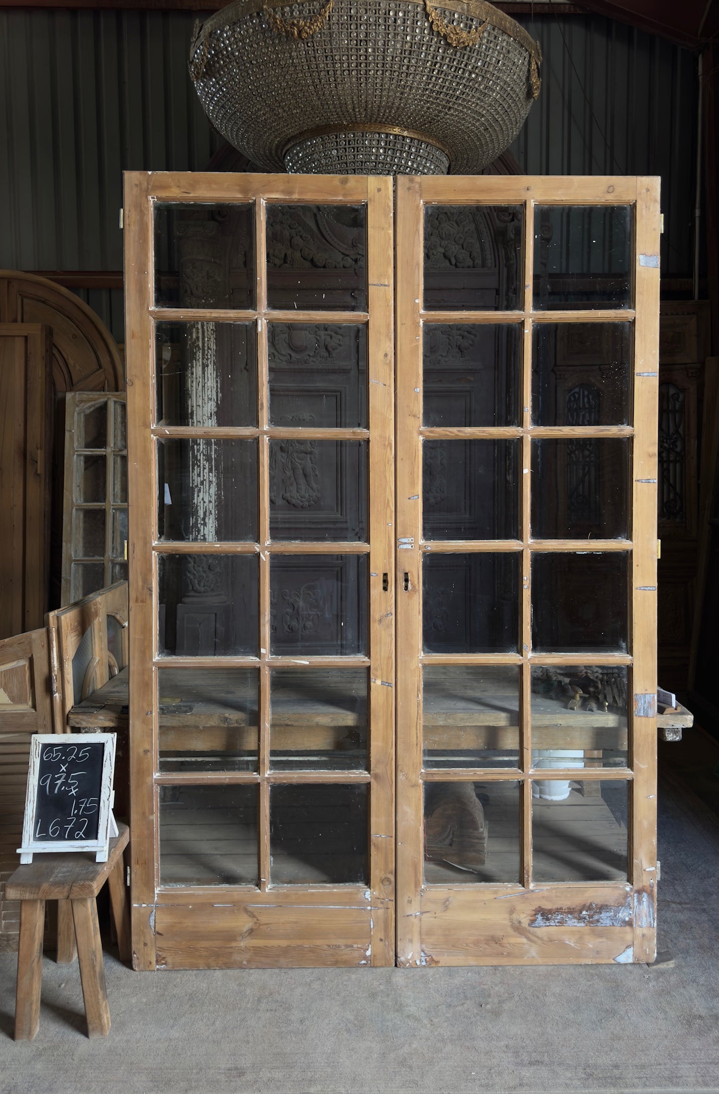 Antique Glass 15 Lite French Doors - 65.25x97.5 - L672