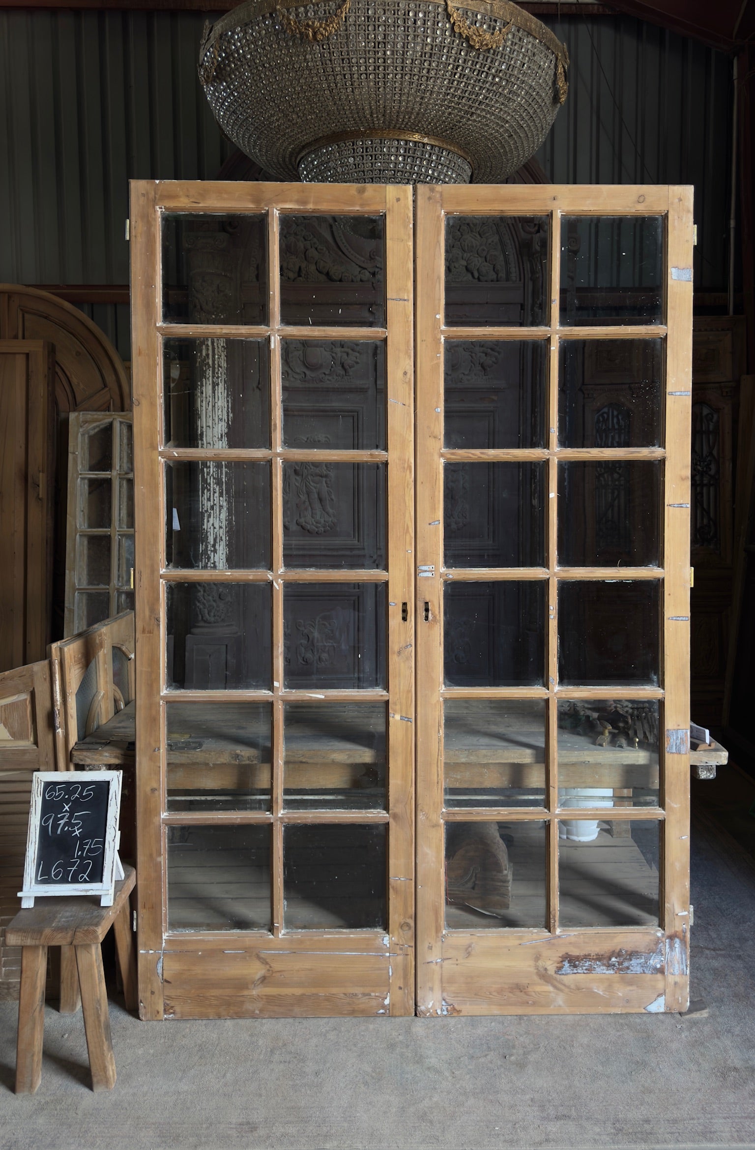 Antique Glass 15 Lite French Doors - 65.25x97.5 - L672