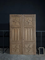 Antique Carved 3 Panel Double Doors - 66.25x101 - N273