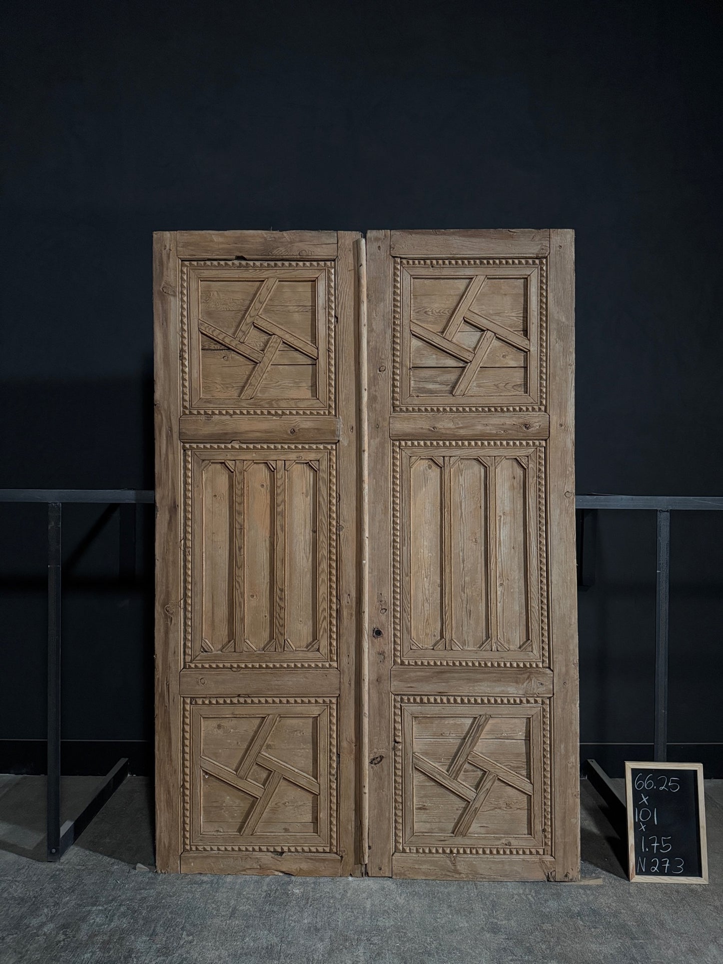Antique Carved 3 Panel Double Doors - 66.25x101 - N273