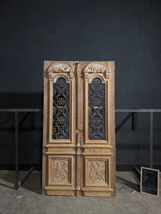 Antique Carved Iron French Doors - 51x95 - N695