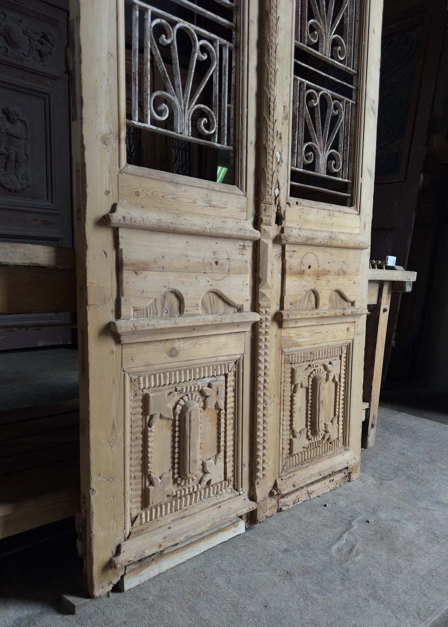 Ornately Carved Antique Iron French Doors - 43x91.5 - L492