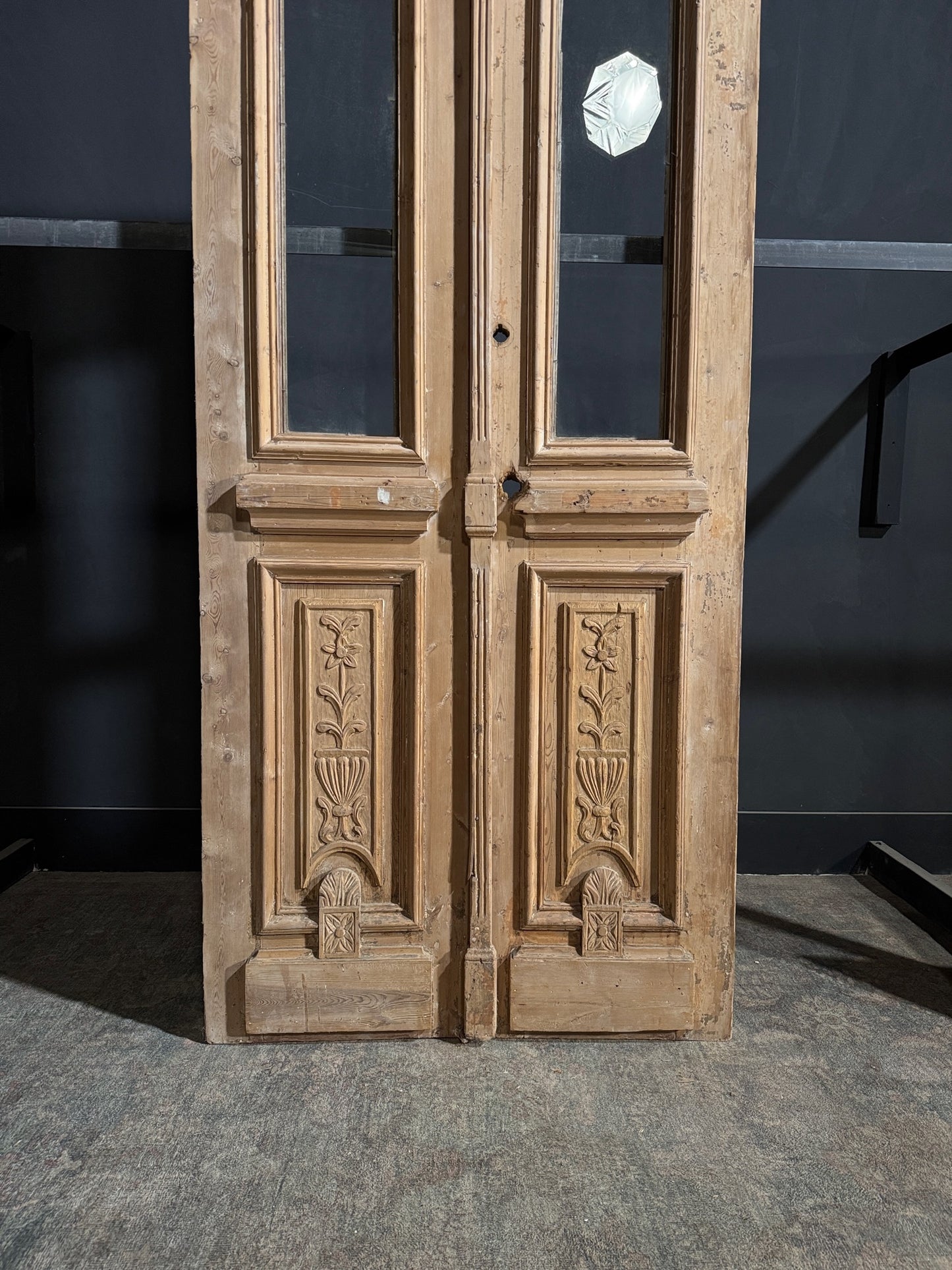 Antique Carved 1 Lite French Doors - 39.5x93.75 - N182
