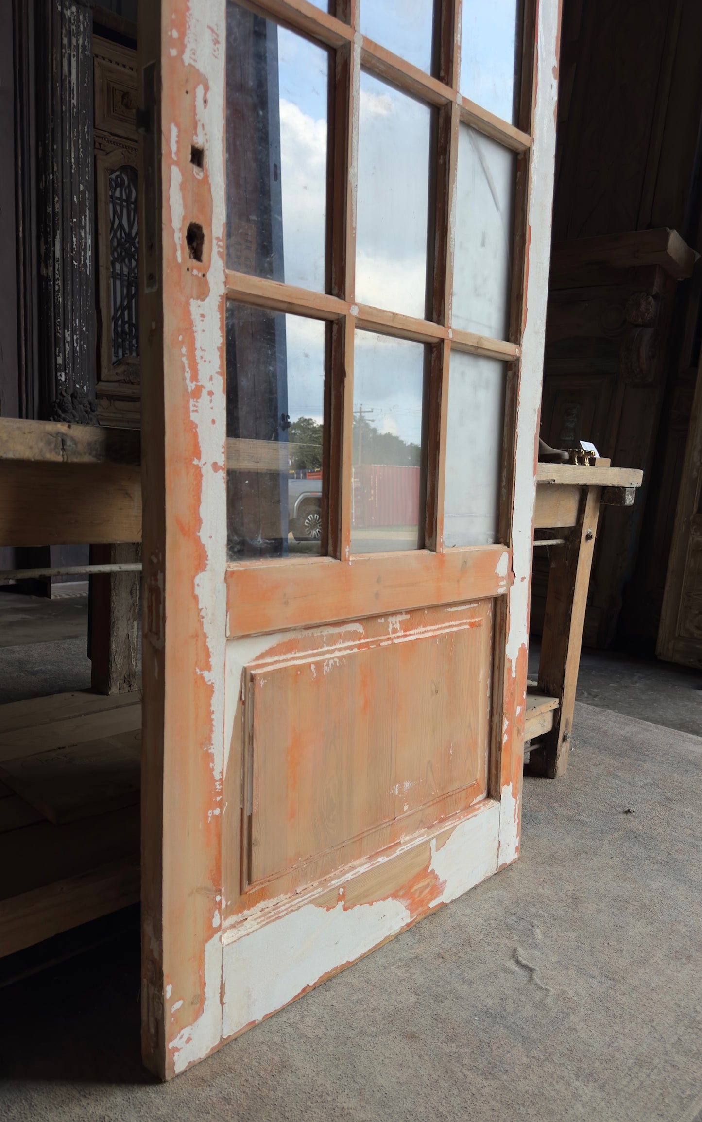 12 Lite Arched Antique Glass Single Door - 32.25x83.5 - L156