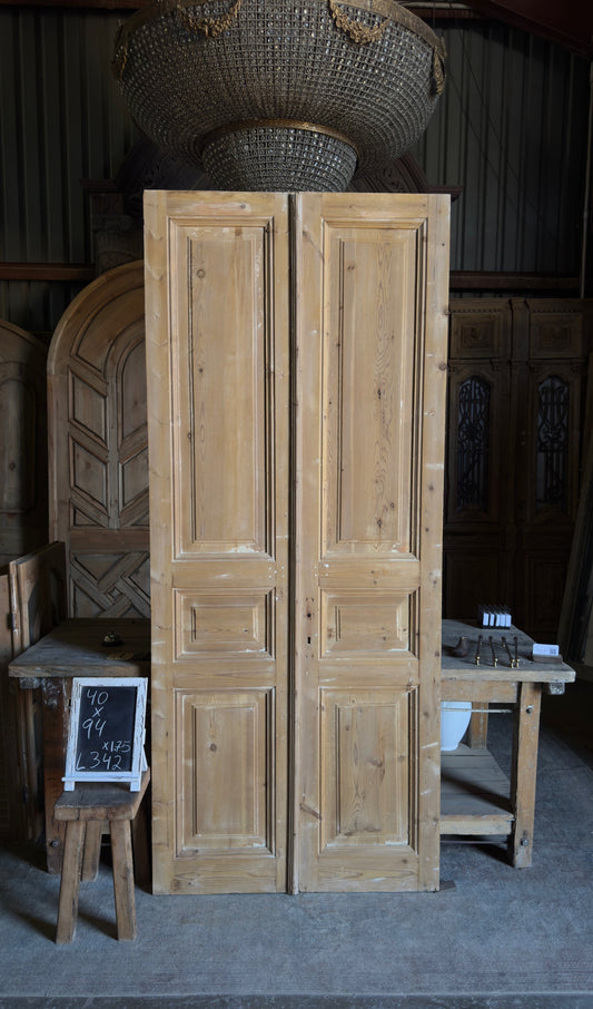 3 Panel Antique Solid French Doors - 40x94 - L342