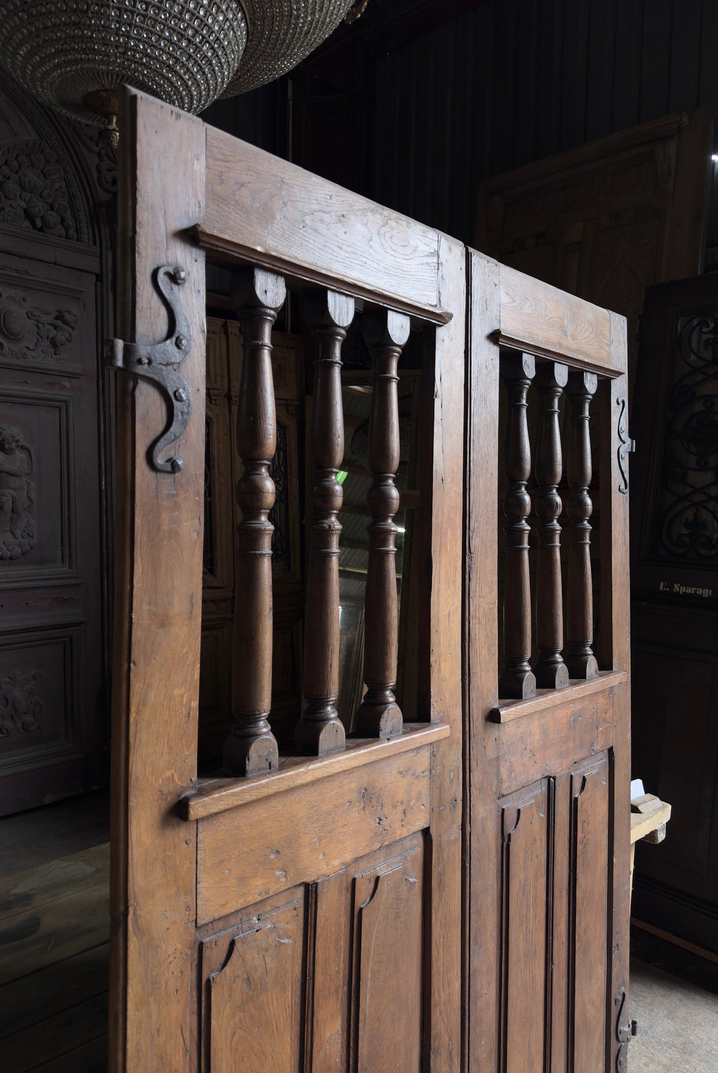 European Antique Spindle Top French Doors - 53x81 - L248