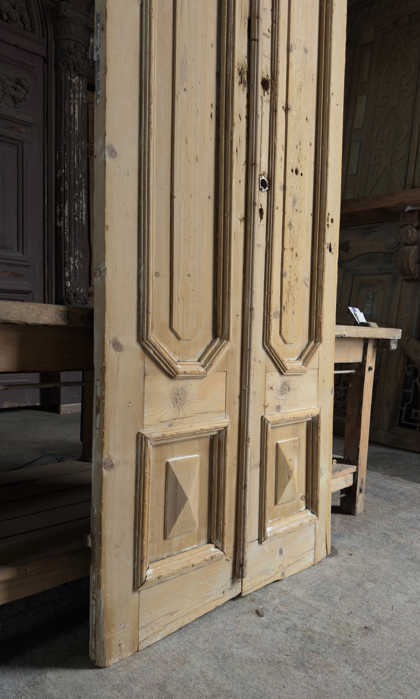 Unique 3 Panel Antique Solid French Doors - 34.5x100.5 K386
