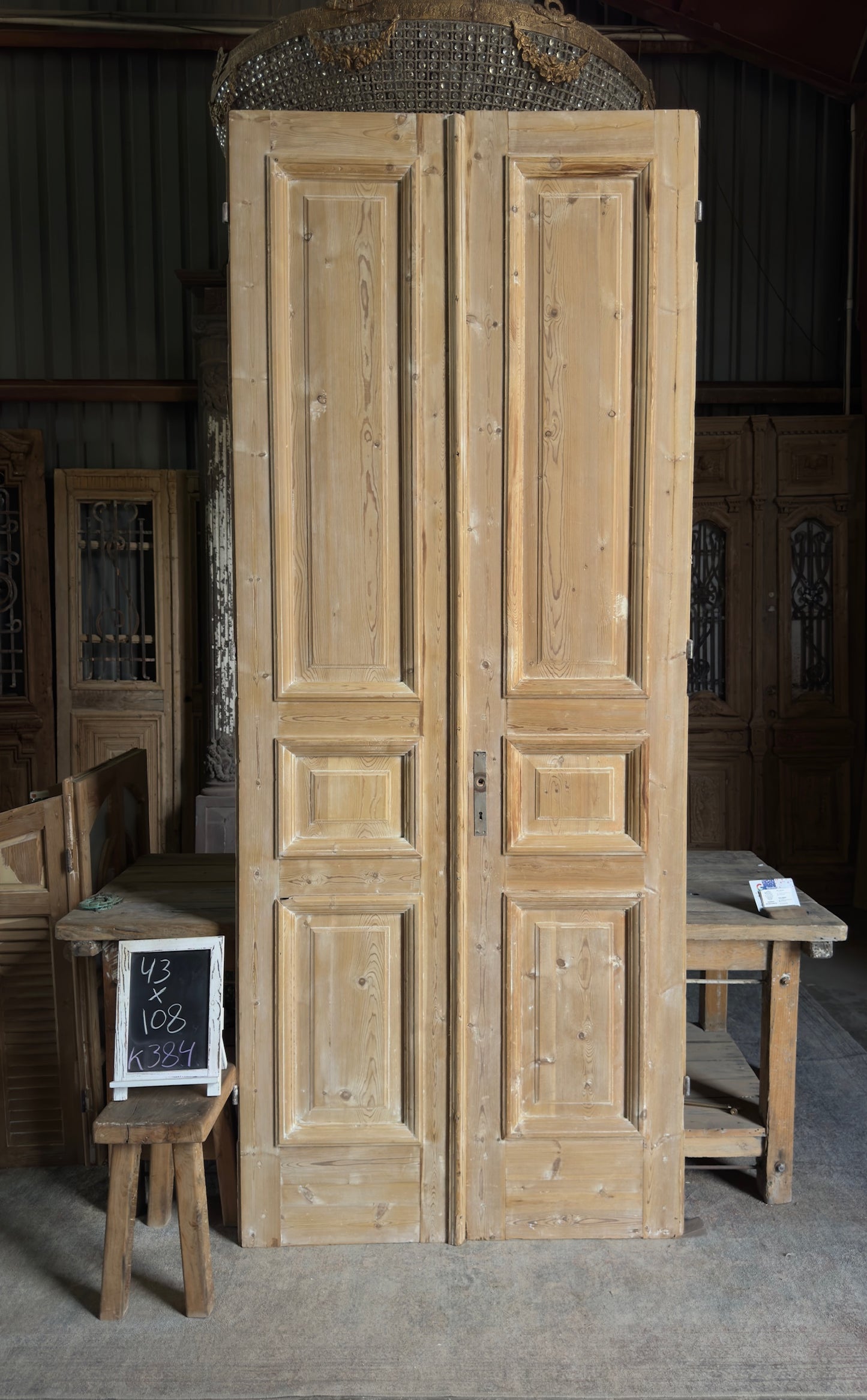 3 Panel Antique Solid French Doors With Raised Molding - 43x108 K384