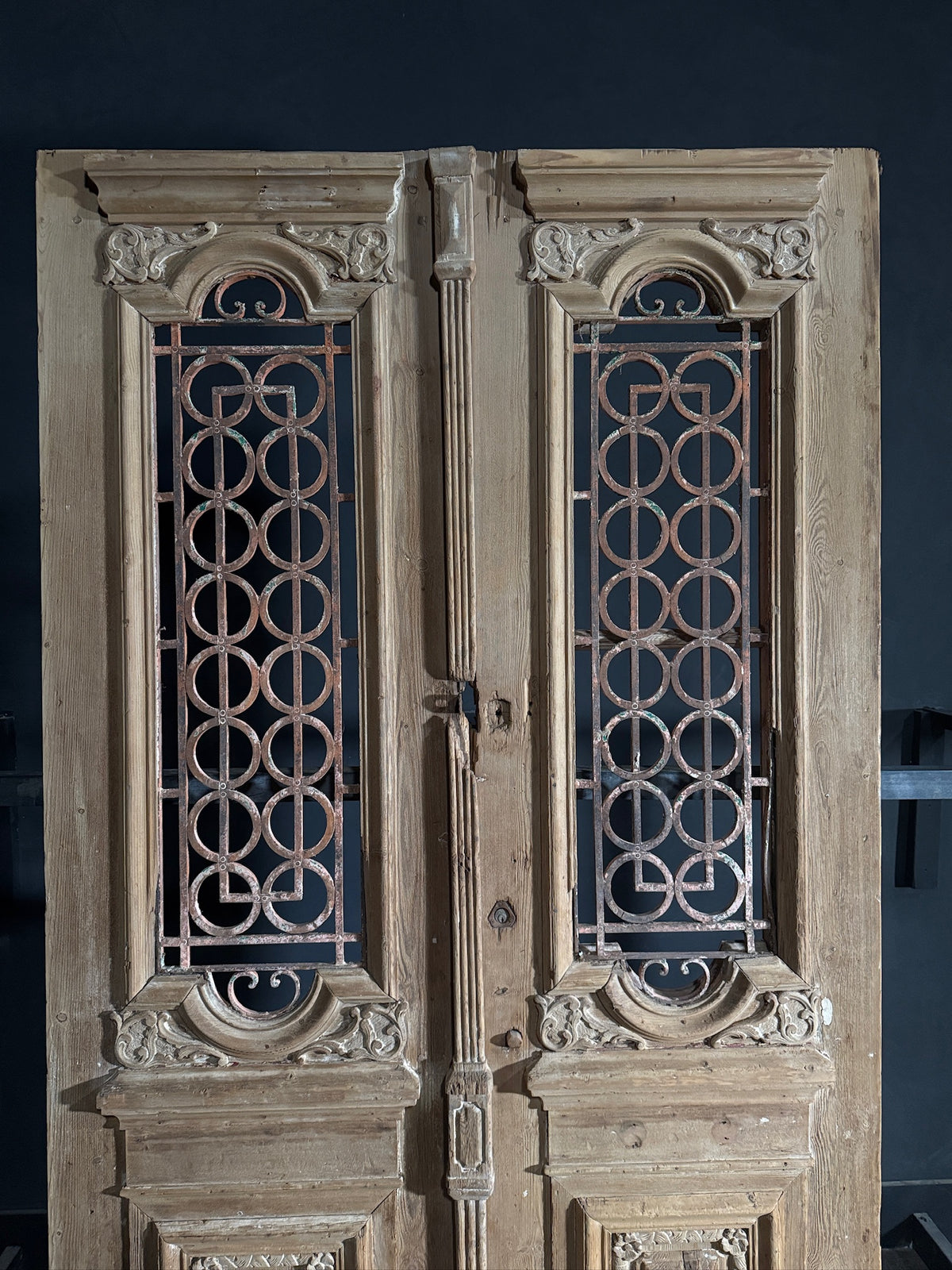 Antique Carved Iron French Doors - 53.5x100 - N589