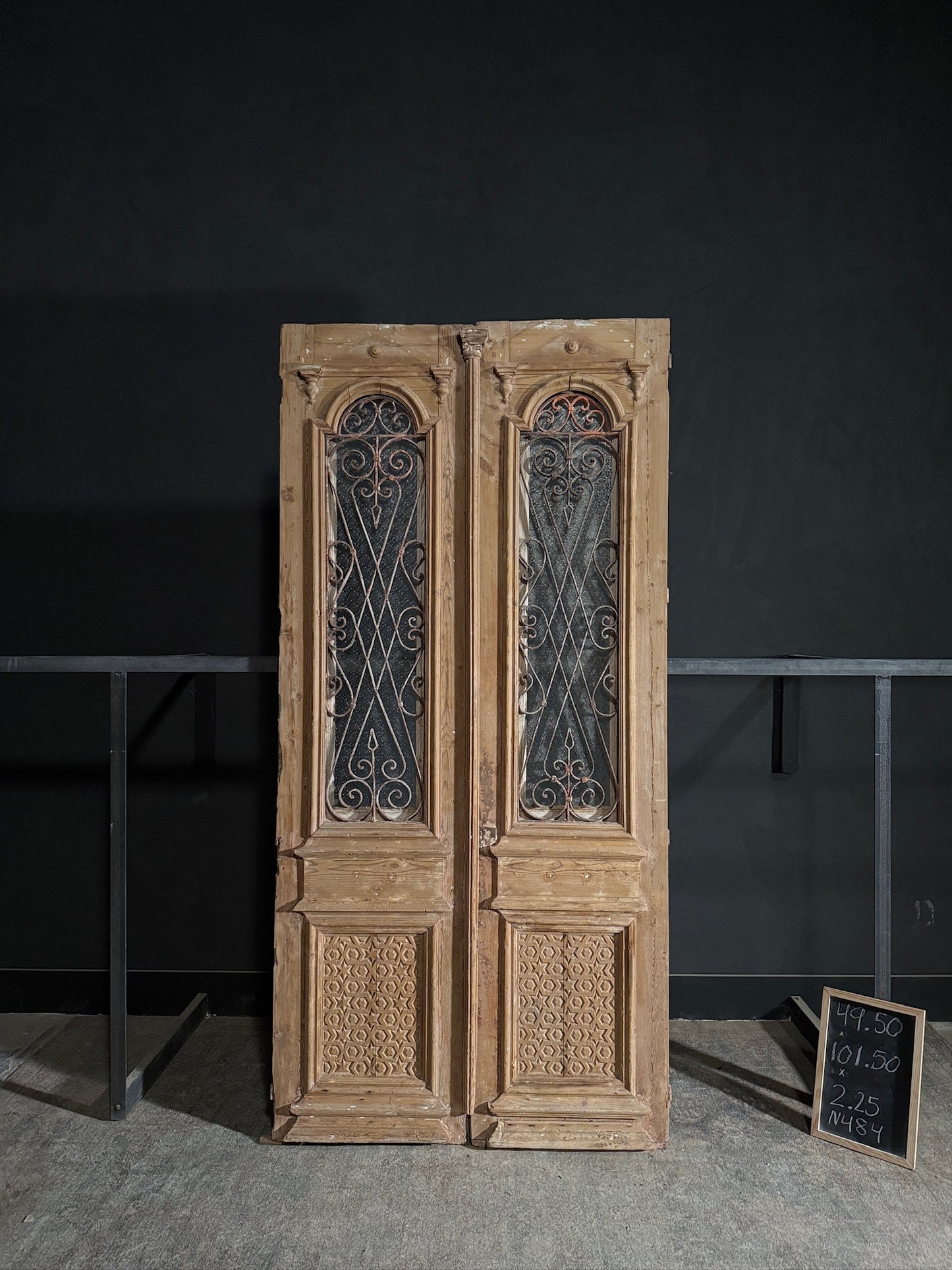Antique Carved Iron French Doors - 49.5x101.5 - N484