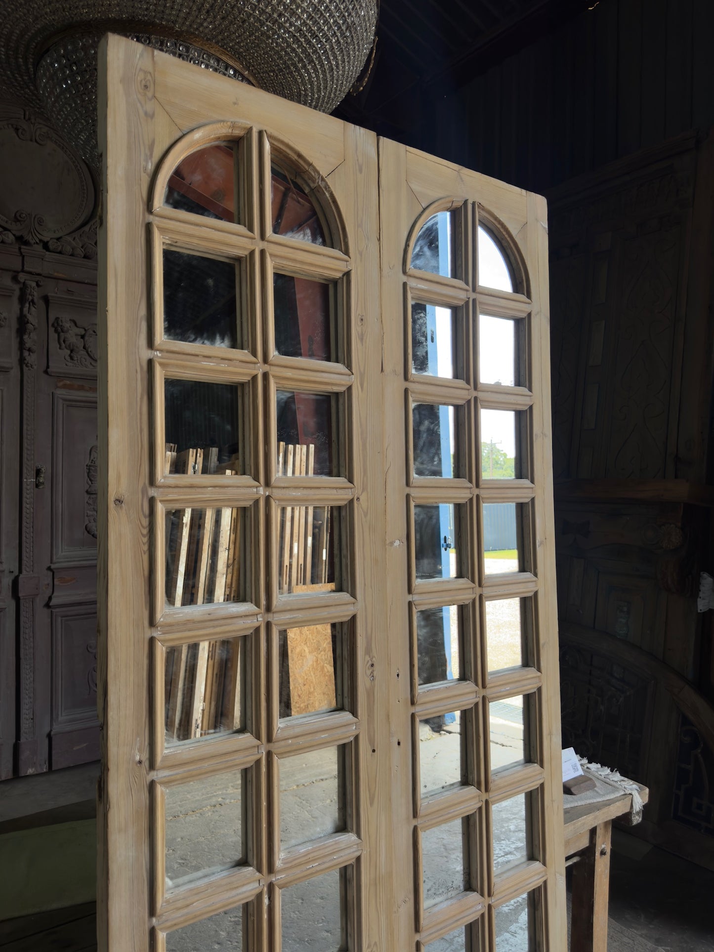 Mirrored Arched Antique Glass Doors - 42.5x92.75 J516