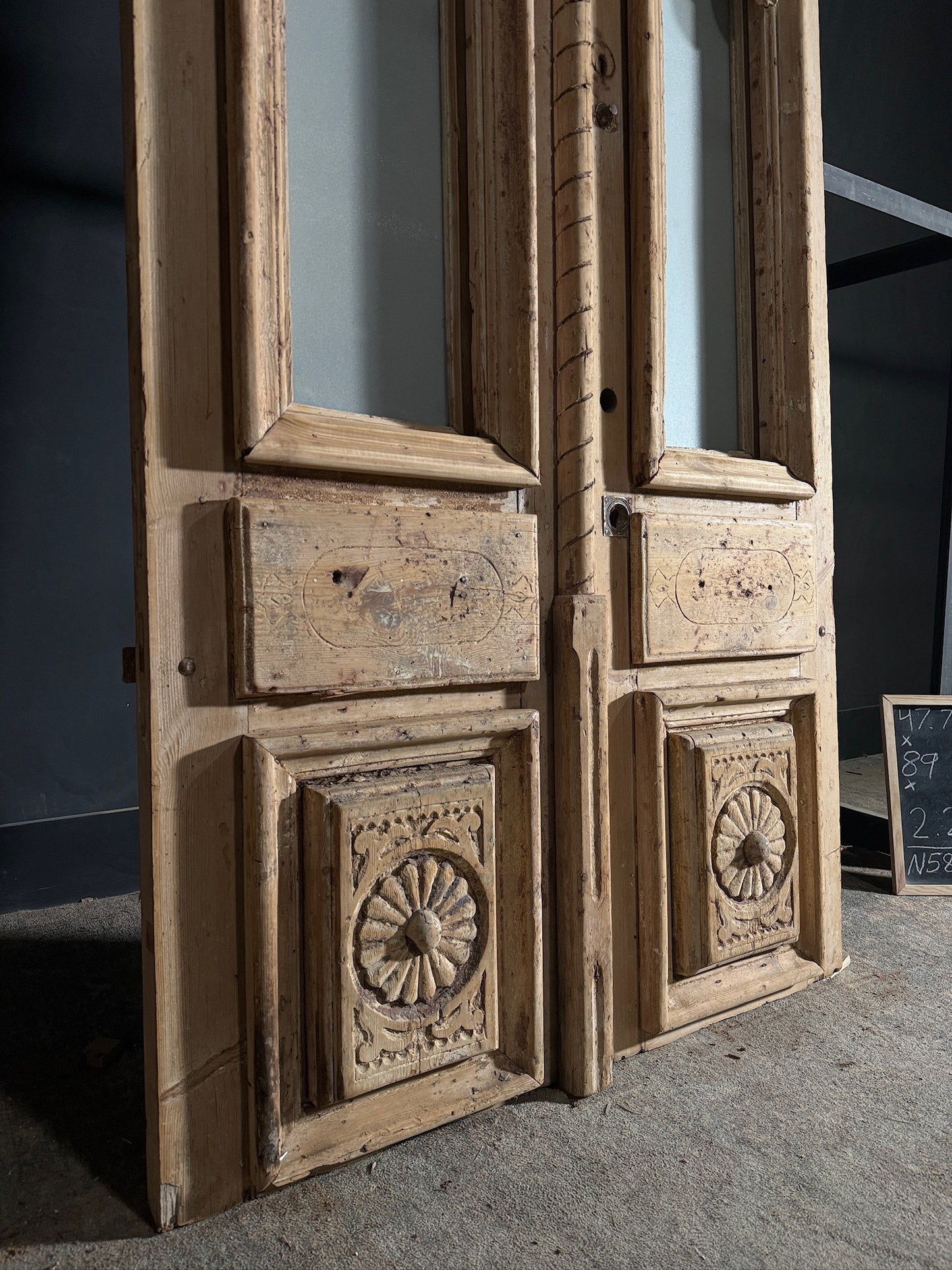 Antique Carved 1 Lite French Doors - 47.75x89 - N586
