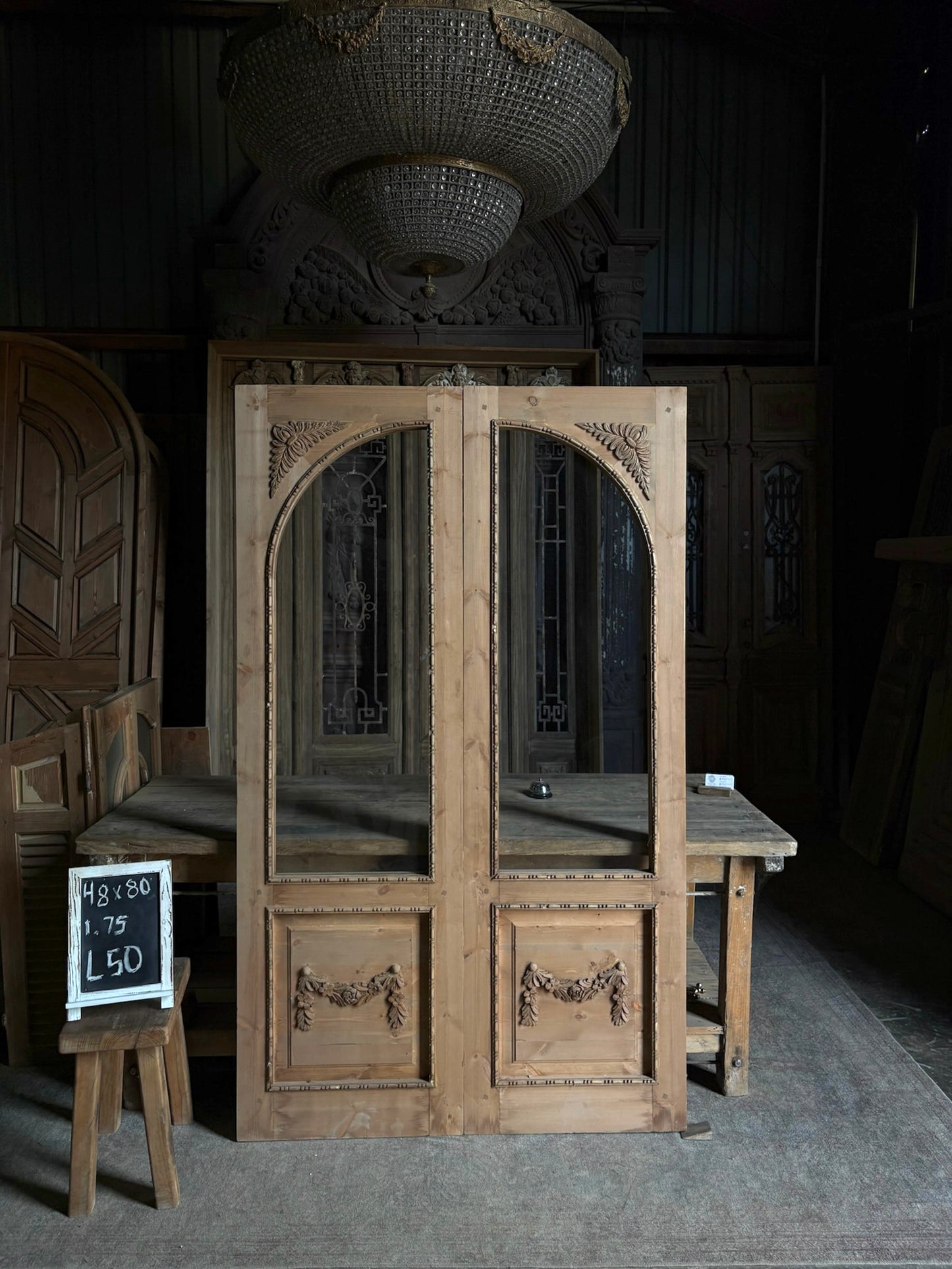 (Valencia) Handcrafted Arched Open Glass French Doors - 48x80 L50