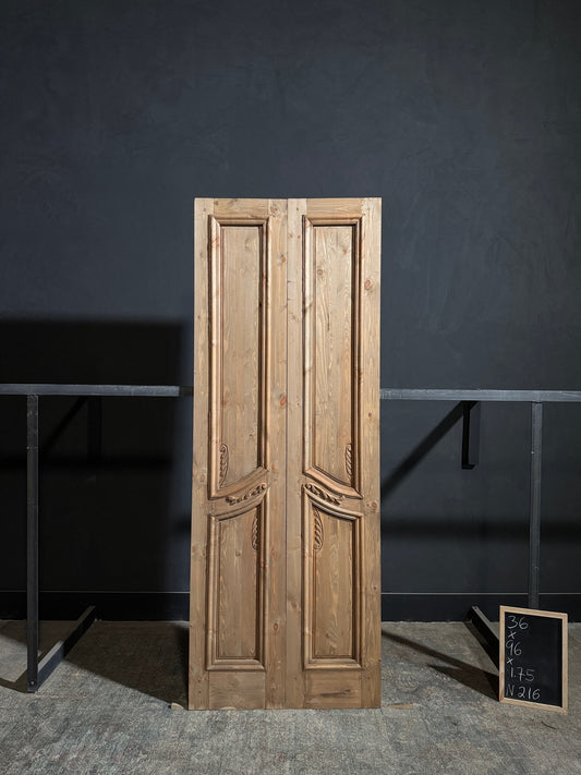 Handcrafted 2 Panel Carved Solid French Doors - 36x96 - N216