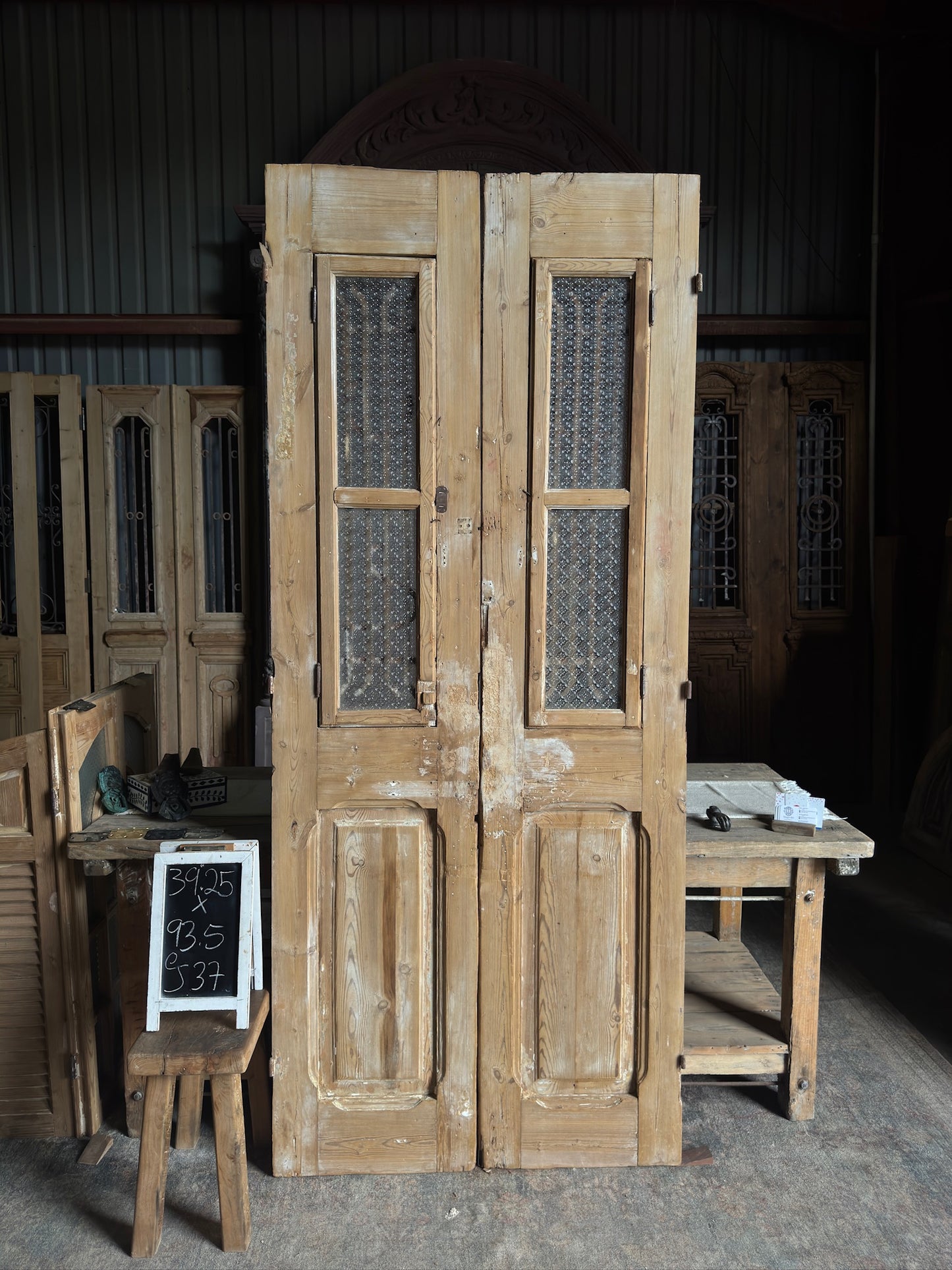 19th Century Antique Iron French Doors - 39.25x93.5 J37
