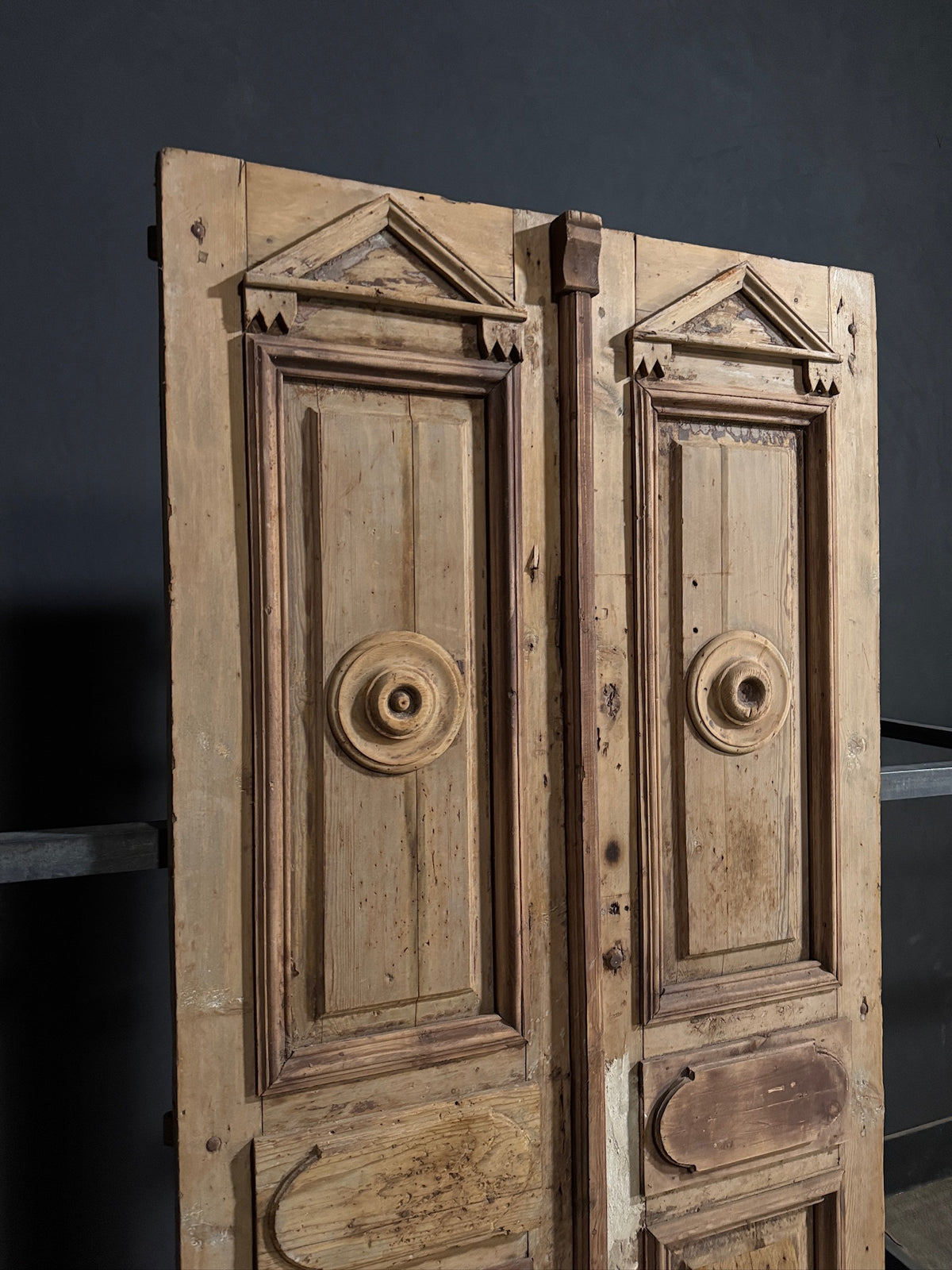 Antique Carved 3 Panel Double Doors - 45x93 - N703