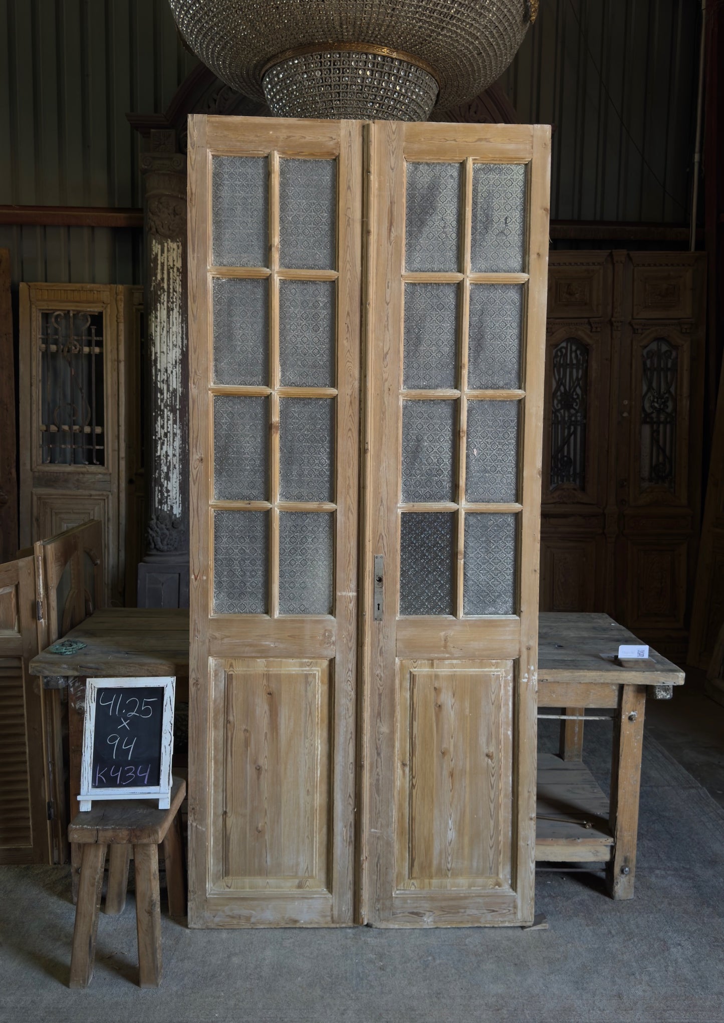 8 Lite Glass Antique French Doors - 41.25x94 K434