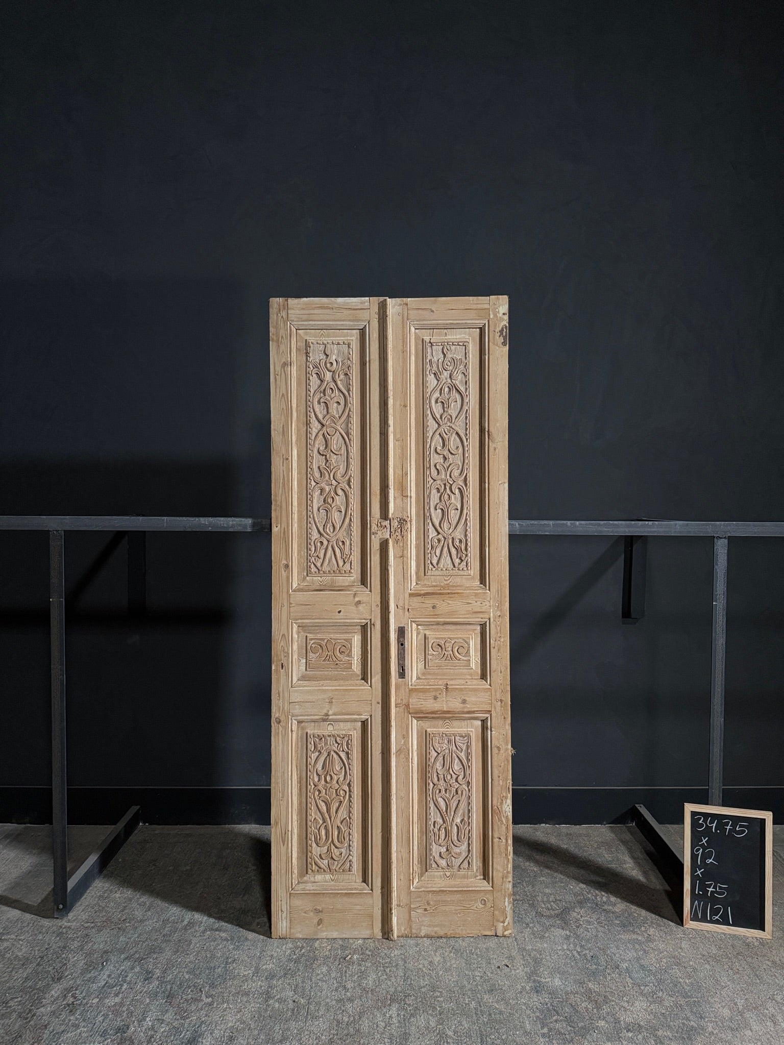 Antique Carved 3 Panel Double Doors - 34.75x92 - N121