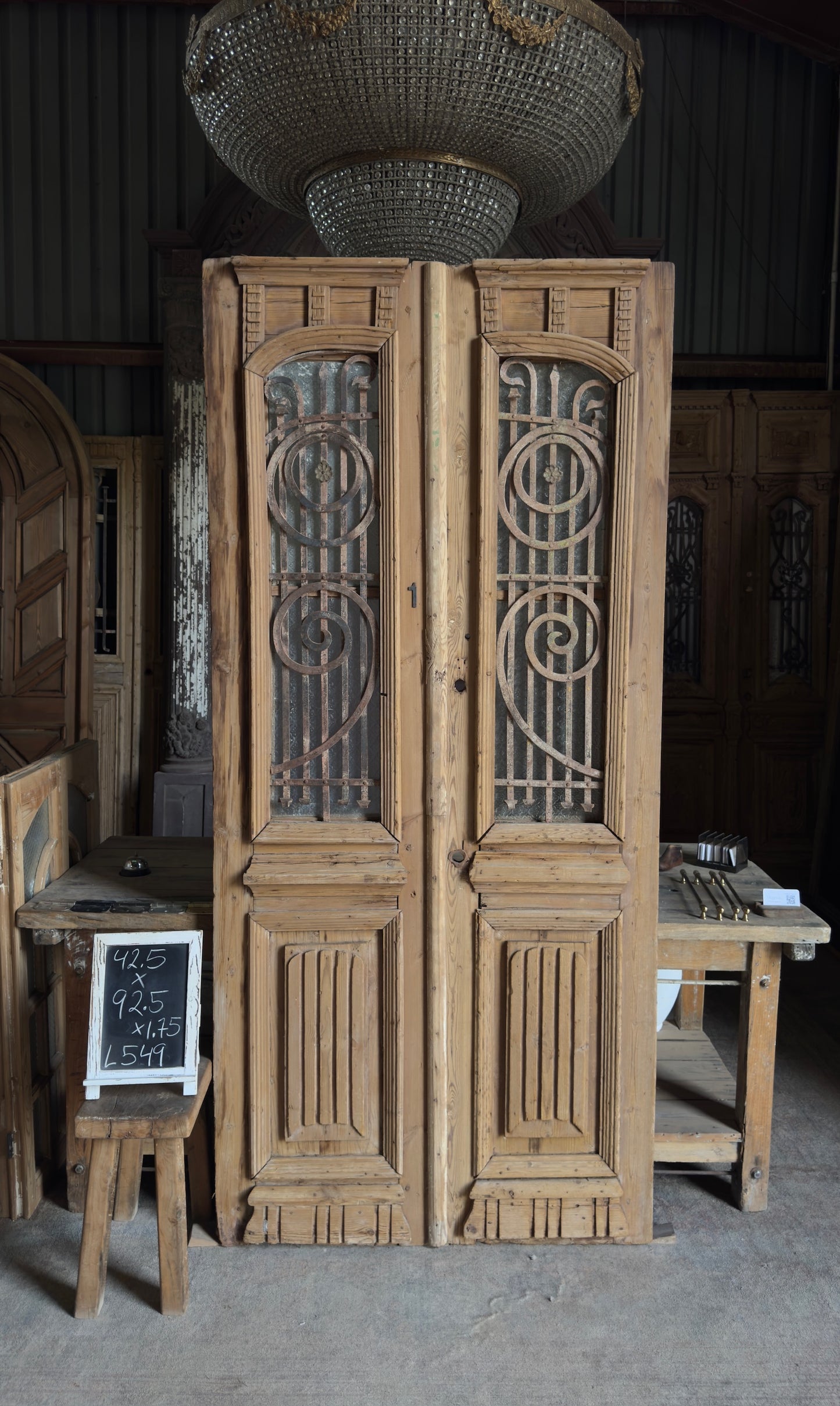Antique Carved 2 Lite French Doors - 42.5x92.5 - L549