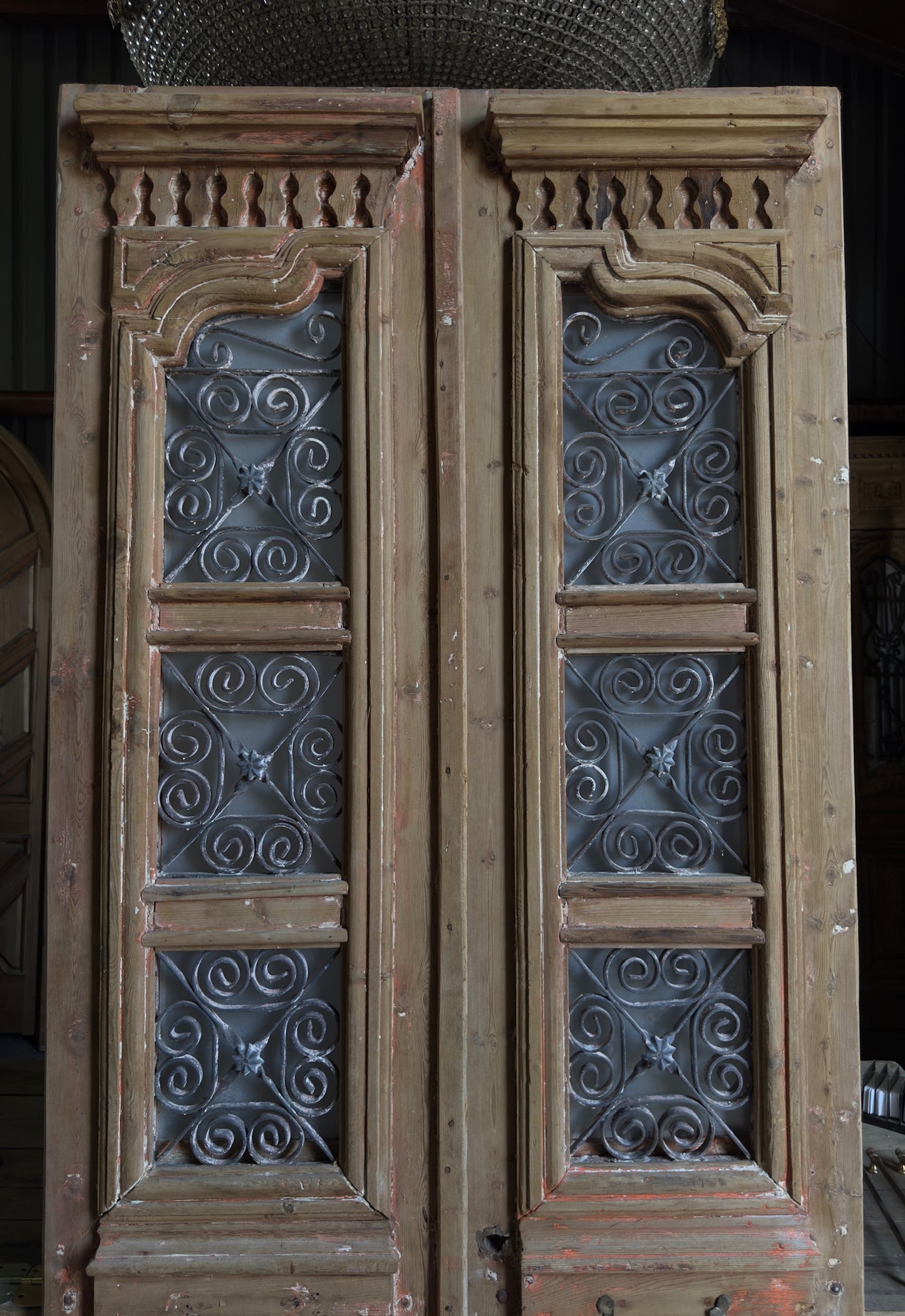 Antique Carved 6 Lite French Doors - 43.5x97.75 - L561