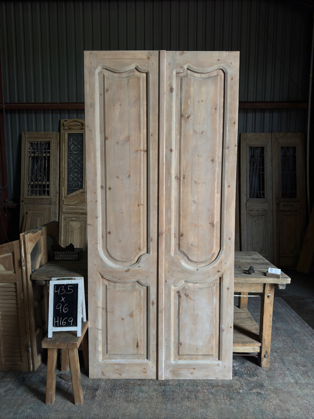 (Pierre) Handcrafted Solid Wood French Doors - 43.5x96 H169