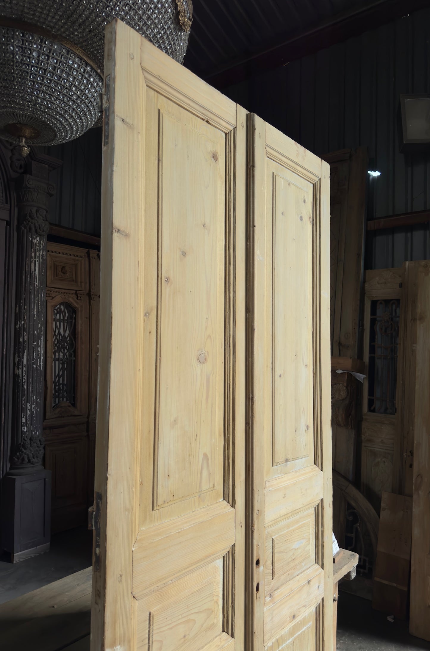 3 Panel Antique Solid French Doors - 40.25x96 K326