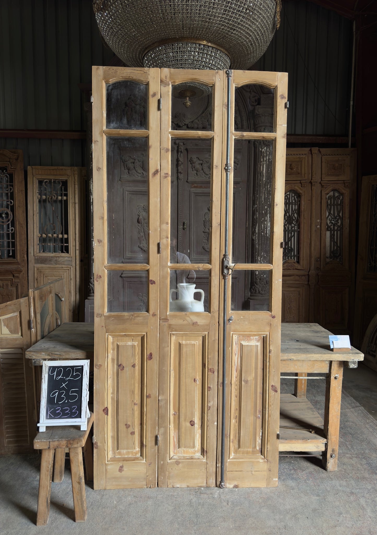 Tri-Fold Antique Glass Doors - 42.25x93.5 K333