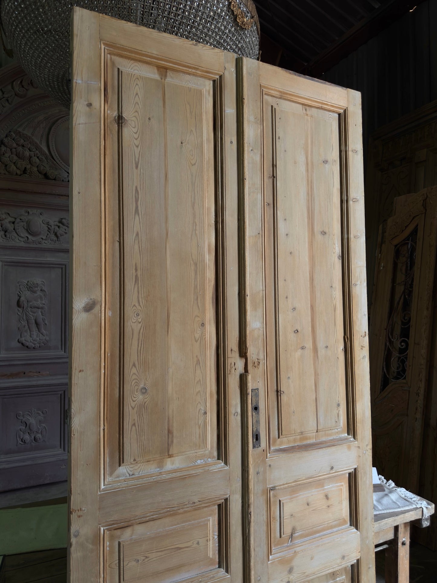 3 Panel Antique Solid French Doors - 45x100.5 J394