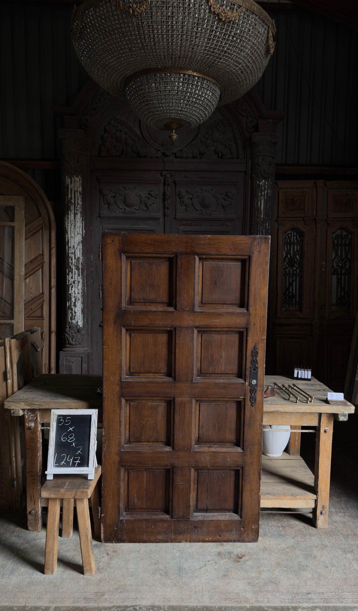 Spanish Crossbuck Panel Antique Single Door - 35x68 - L247