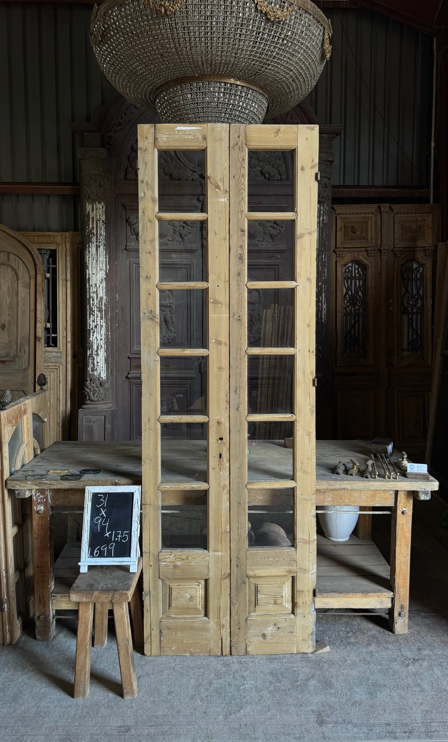 Antique Glass 5 Lite French Doors - 31x94 - L699