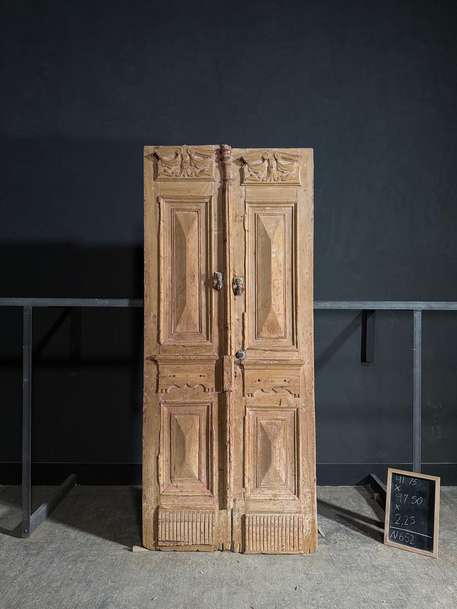 Antique Carved 4 Panel Double Doors - 41.75x97.5 - N652