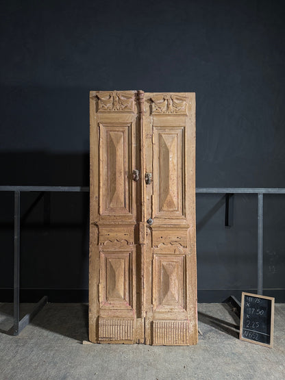 Antique Carved 4 Panel Double Doors - 41.75x97.5 - N652