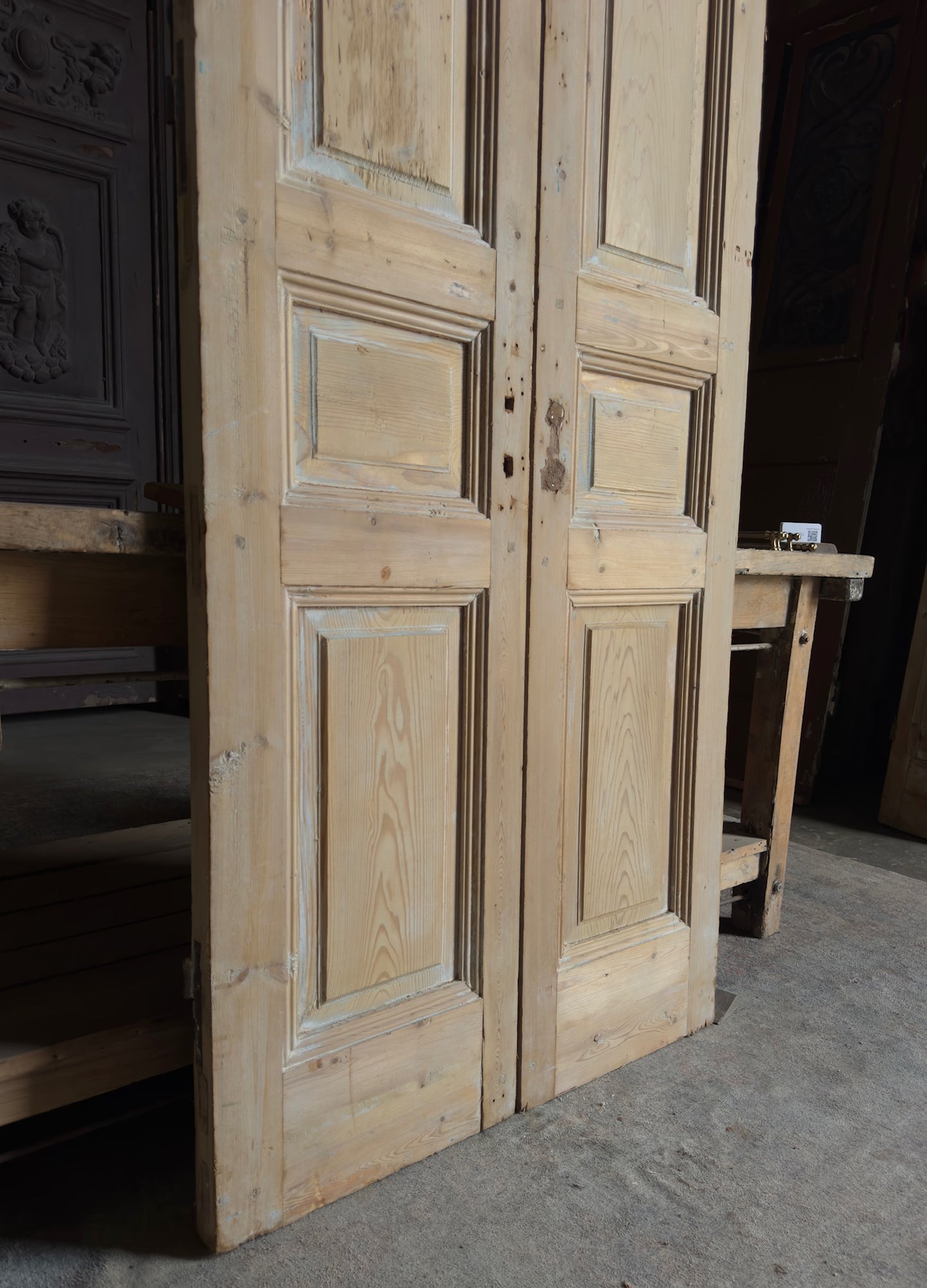 3 Panel Carved Antique Solid French Doors - 35x86 - L402