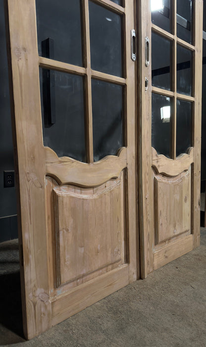 Antique Raised Panel Glass French Doors - 53x84.5 - N779