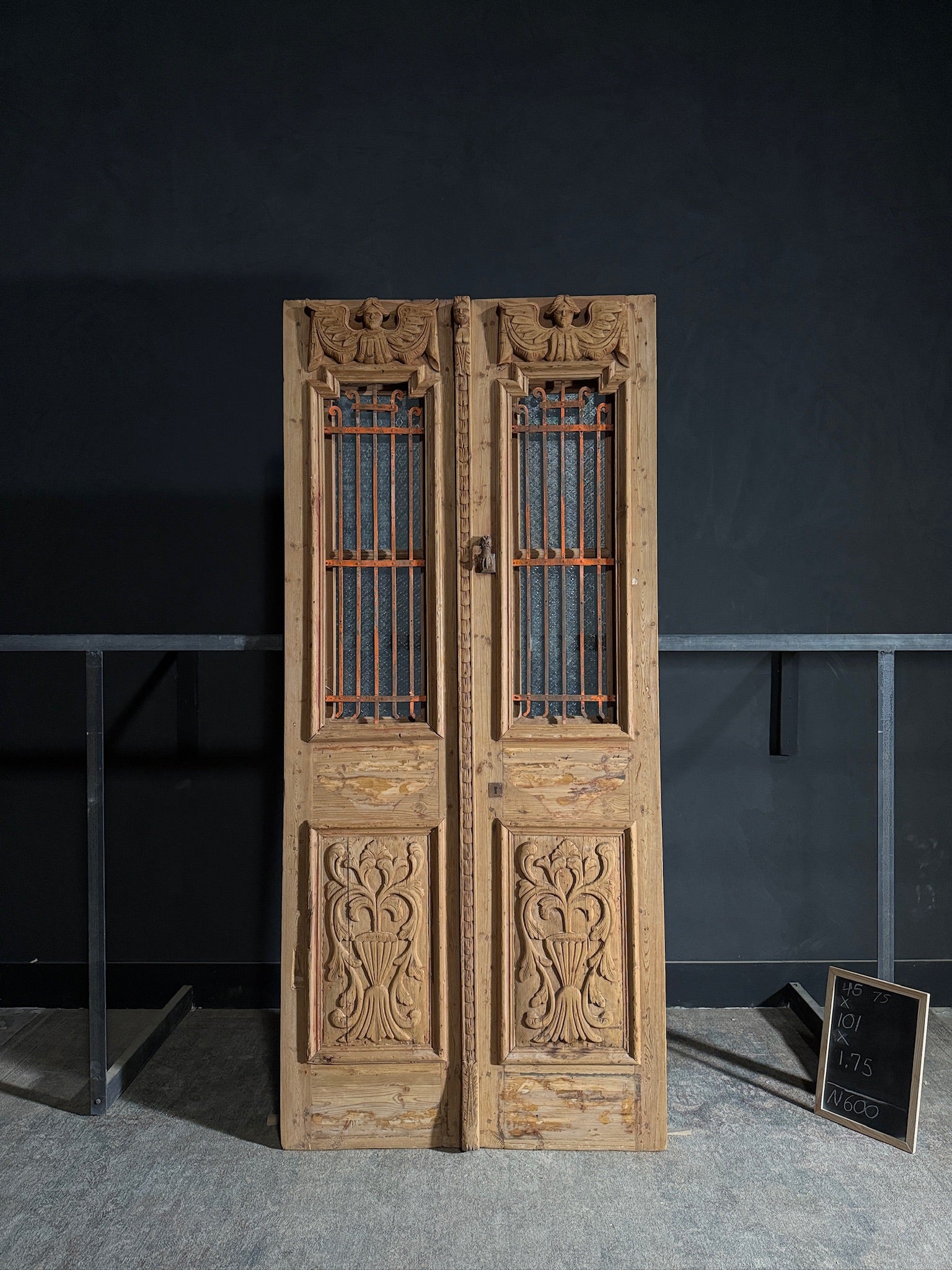 Antique Carved Iron French Doors - 46.75x101 - N600