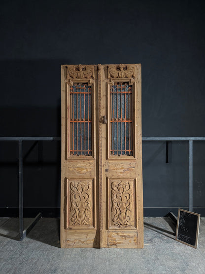 Antique Carved Iron French Doors - 46.75x101 - N600