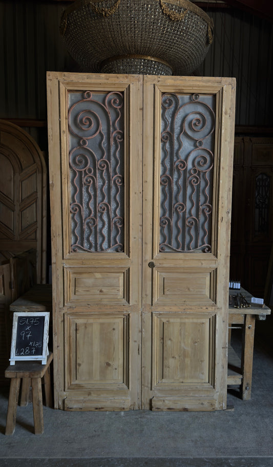 Scrolled Antique Iron French Doors - 51.75x97 - L287