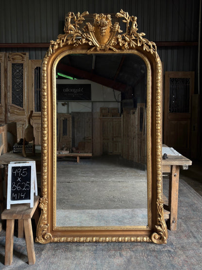 (The Victorine) Large Laurel Crest Hand Crafted Giltwood Mirror - 49.5 x 86.25 M14