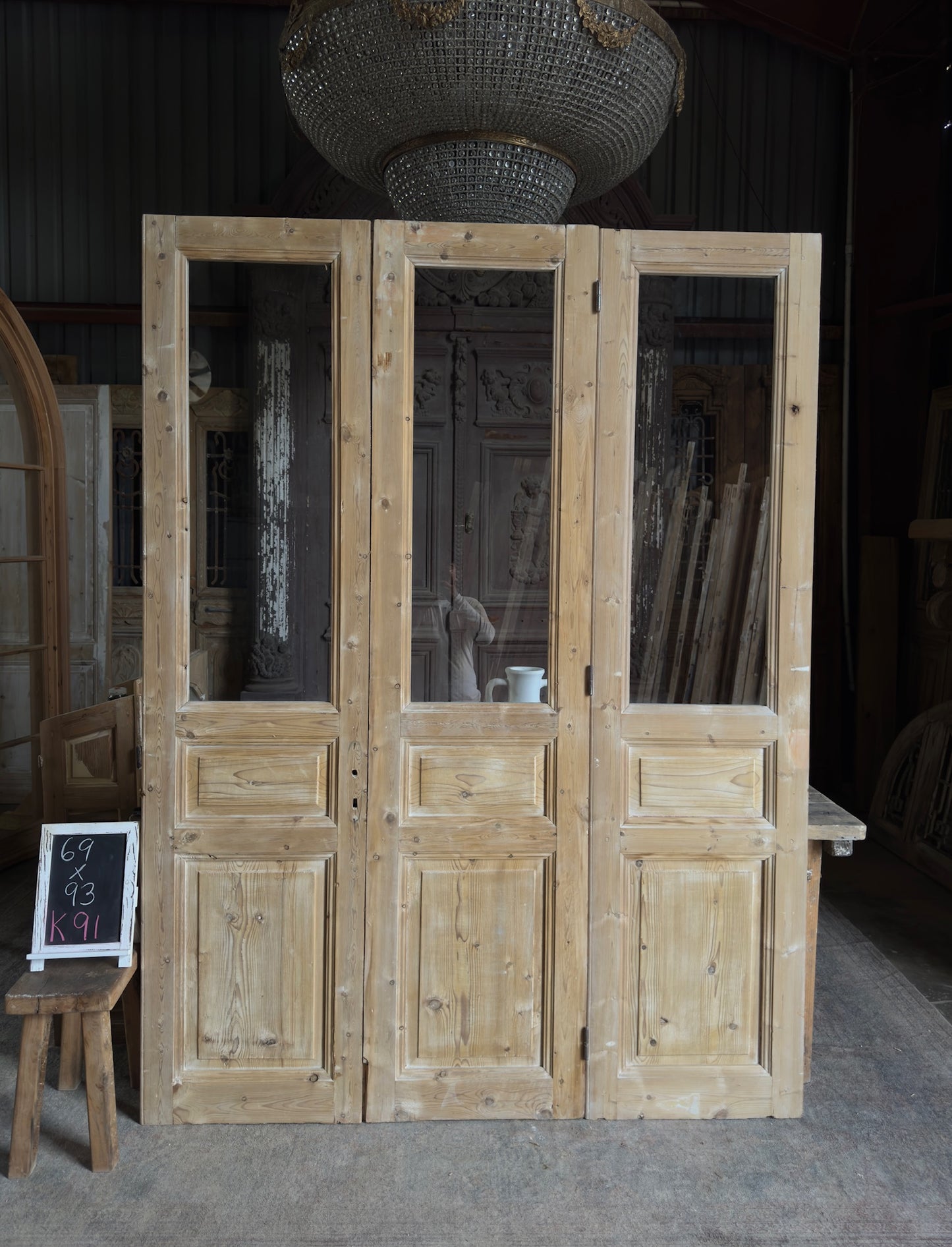 3 Panel Tri-Fold Antique Glass Doors - 69x93 K91