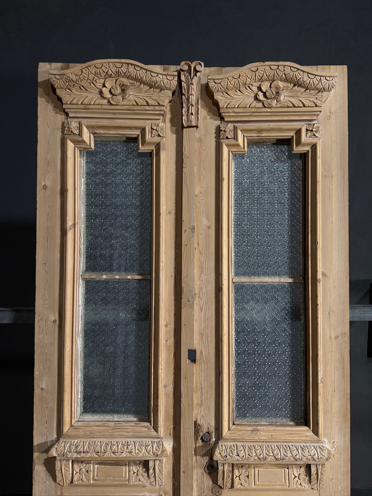 Antique Carved 2 Lite French Doors - 44x95 - N620