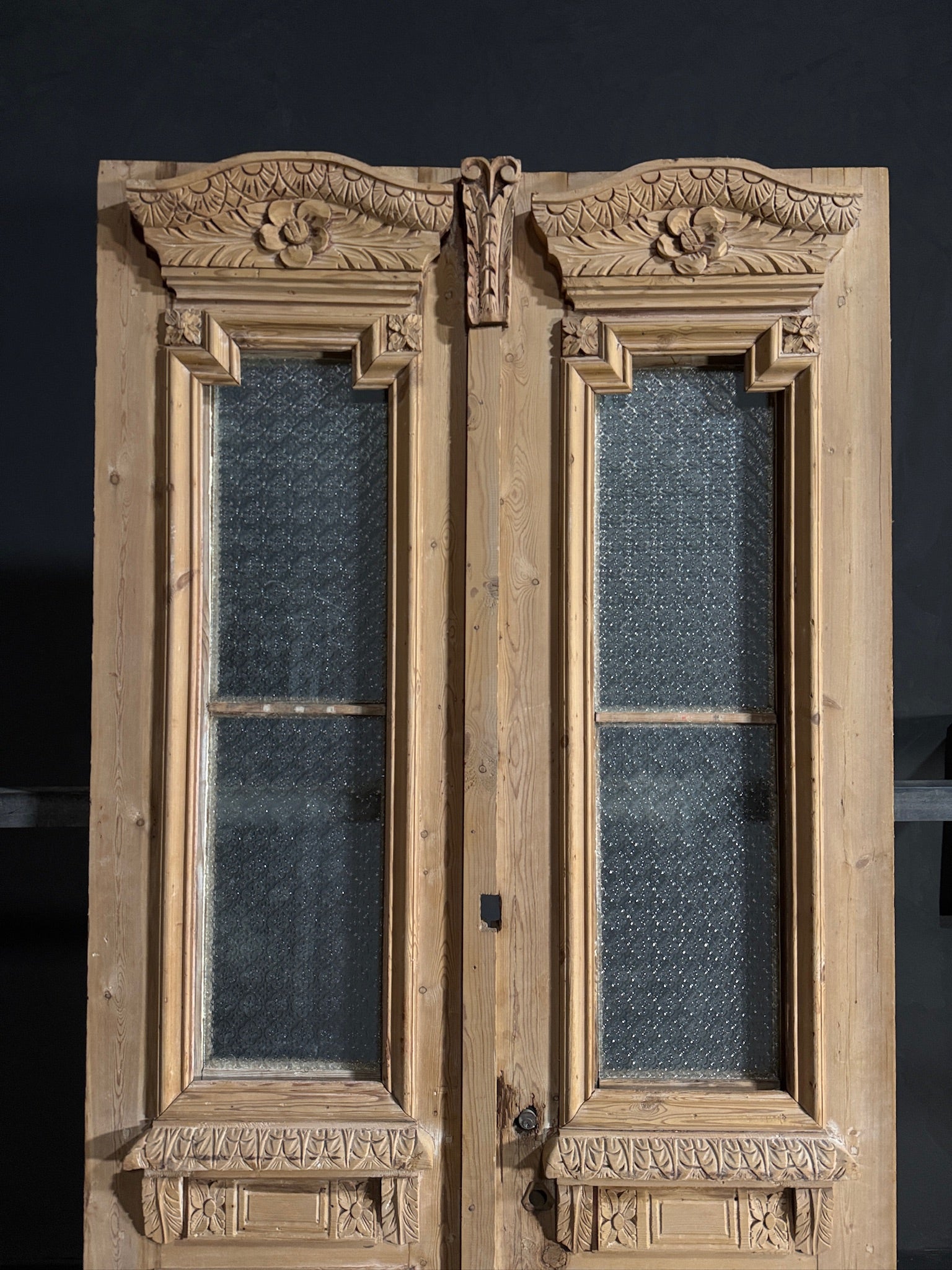 Antique Carved 2 Lite French Doors - 44x95 - N620