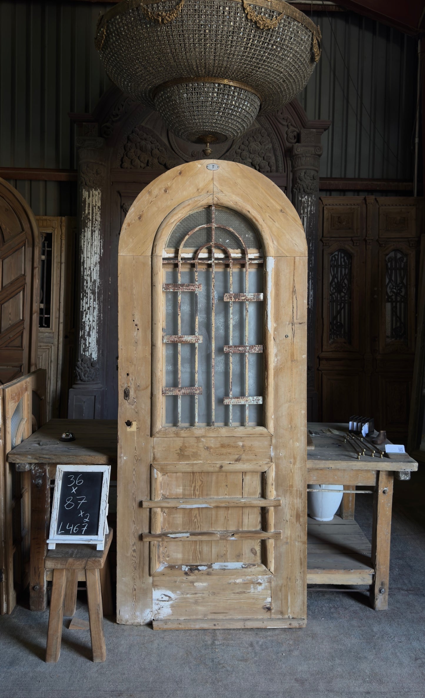Antique Arched Iron Insert Single Door - 36x87 - L467